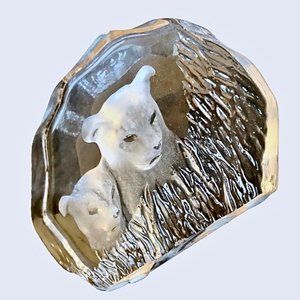 Kosta Boda Sweden Iceberg.Mats Johasson Artist Glass Sculpture Figurine Cougar